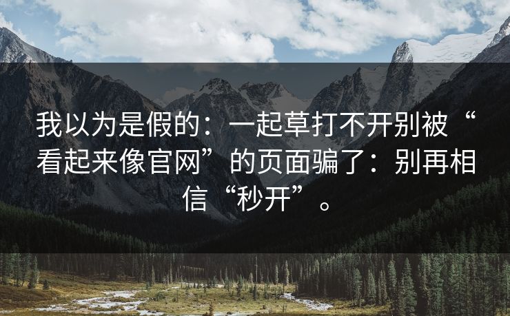 我以为是假的：一起草打不开别被“看起来像官网”的页面骗了：别再相信“秒开”。