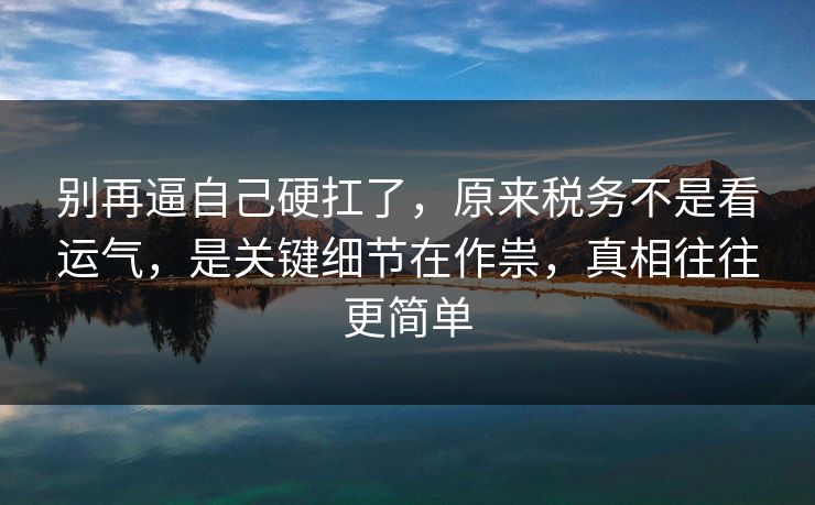 别再逼自己硬扛了，原来税务不是看运气，是关键细节在作祟，真相往往更简单